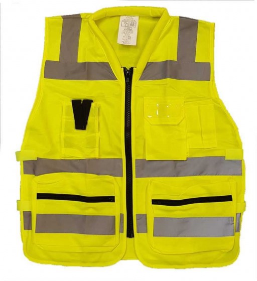 אפוד עבודה זוהר עם כיסים צהוב