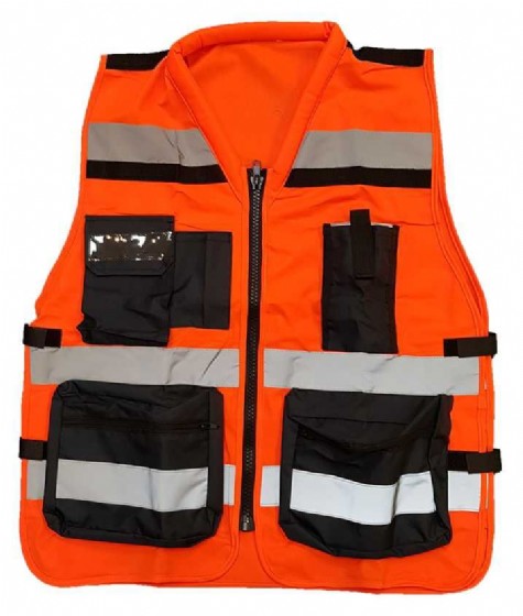 אפוד עבודה זוהר עם כיסים כתום